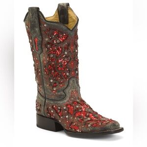 Corral a3647 glitter inlay crystals square toe western boots. Size 8